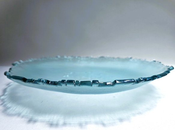 ガラスの水盤　花器　オアシス青 