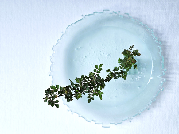 ガラスの水盤　花器　オアシス青 
