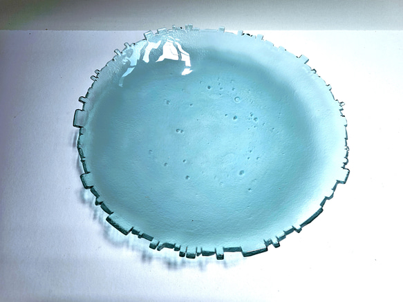 ガラスの水盤　花器　オアシス青 