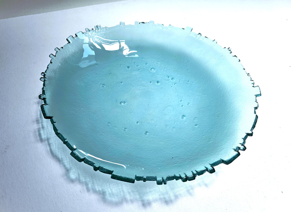 ガラスの水盤　花器　オアシス青 