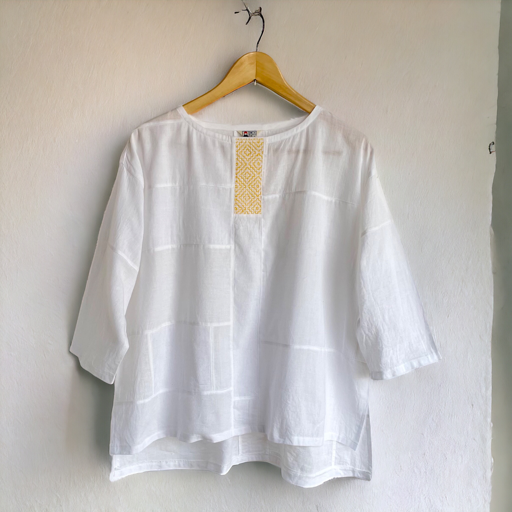 選べる刺し子  Tシャツ風ブラウス【送料込み】浴衣リメイク　イエロー