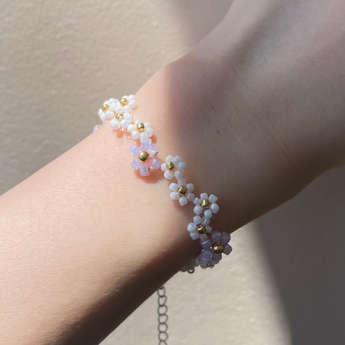 薄紫×白のビーズブレスレット ブレスレット kuma beads 通販 17633892