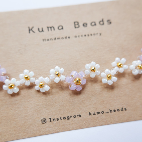 薄紫×白のビーズブレスレット ブレスレット kuma beads 通販 17633892