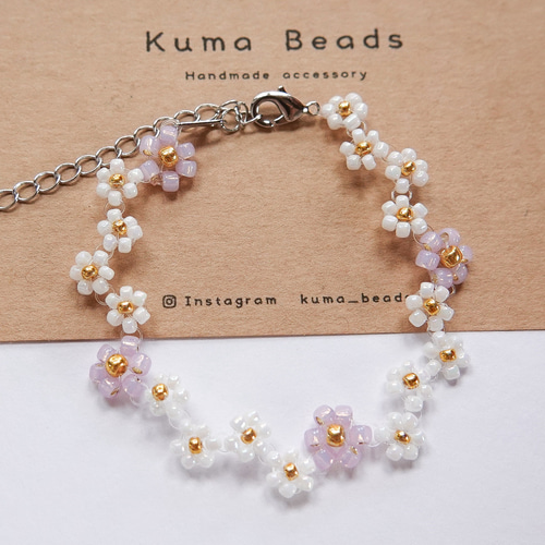 薄紫×白のビーズブレスレット ブレスレット kuma beads 通販