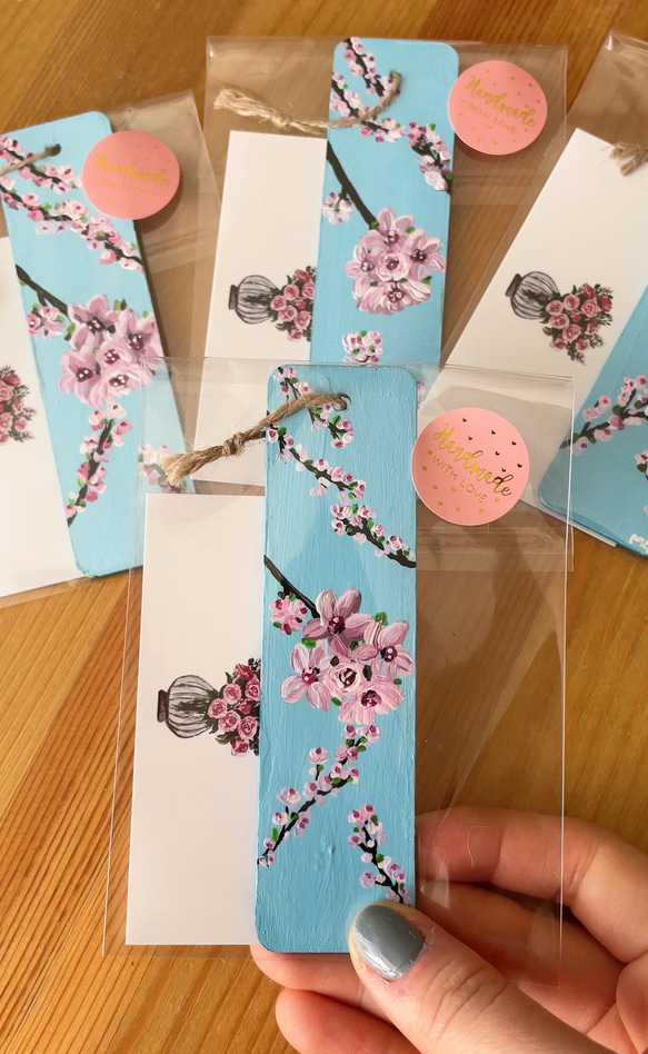 桜のハンドペイントのブックマーク、桜のブックマーク、桜のアート、桜、さくら 4枚目の画像