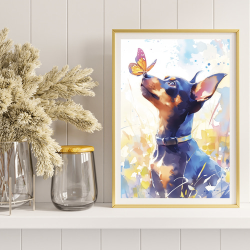 蝶犬戯舞 - ミニチュア・ピンシャー犬の子犬 No.2】春・蝶・子犬