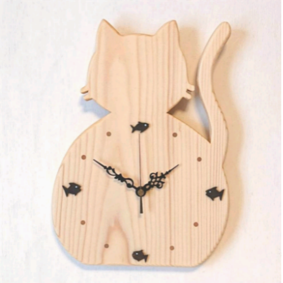 猫の壁掛け腹時計(さかな)