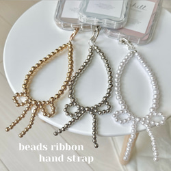 ｡.*beads ribbon hand strap*.｡〜うねうねiPhone case〜　スマホケース　ストラップ 2枚目の画像