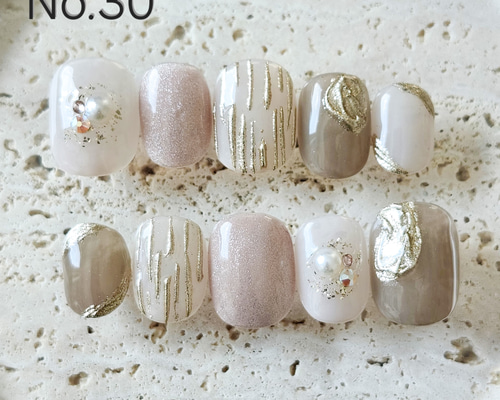 No.30】グレーとホワイトネイル ネイルチップ/ニュアンスネイル/ミラー