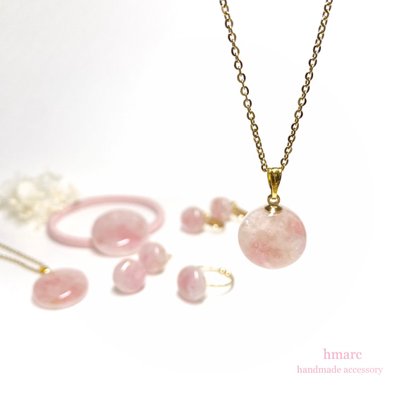 ～ pink gradation ～  レジン ピアス  ／ ローズクォーツ × シェル 7枚目の画像