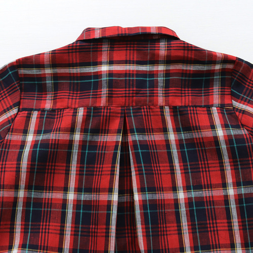 リネン 2way半袖シャツワンピース （マドラスチェック/レッド