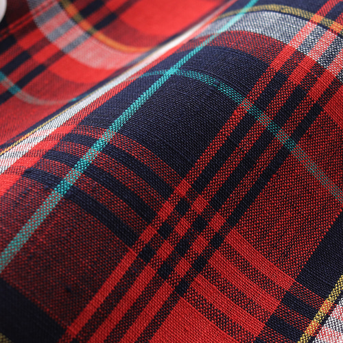 リネン 2way半袖シャツワンピース （マドラスチェック/レッド）OP04