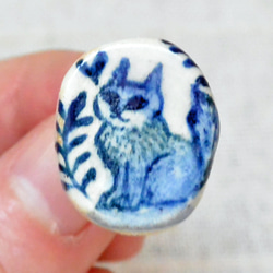 リス・鳥・ネコピン『１個』ブルー　ピンズ/ピンバッジ/ブローチ アクセサリー　陶器　陶芸作品　猫 19枚目の画像