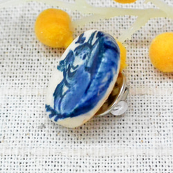 リス・鳥・ネコピン『１個』ブルー　ピンズ/ピンバッジ/ブローチ アクセサリー　陶器　陶芸作品　猫 3枚目の画像