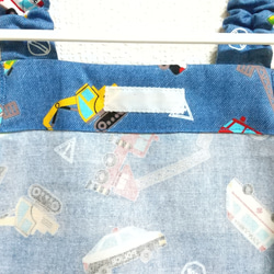 ☆ラスト１セット☆ 110cm 働く車G（サックスブルー）ゴム紐 子供用エプロン・三角巾・巾着袋セット 6枚目の画像