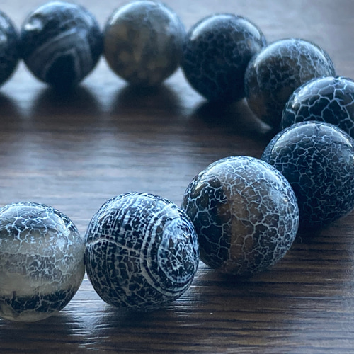 黒龍紋瑪瑙(約12mm玉)の天然石ブレスレット! ブレスレット 黒龍紋瑪瑙(約12mm玉)の天然石ブレスレット! ブレスレット