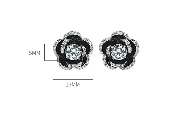 カメリア ブラック シルバー 高炭素ダイヤモンド キラキラ ゴージャス 黒 ピアス フラワー 花 春 大人かわいい 17枚目の画像