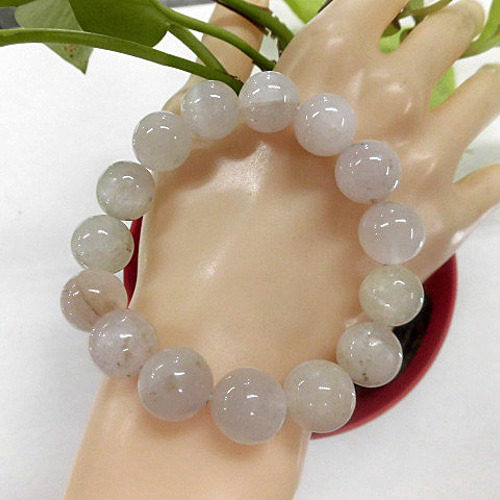 天然石 クンツァイト12.3～13.3mm玉ブレスレット 内周17.3cm 