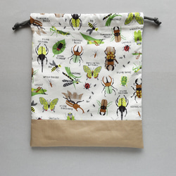 35×30   巾着 お着替え袋  体操着入れ   昆虫　ブラウン　カブトムシ　クワガタ 3枚目の画像