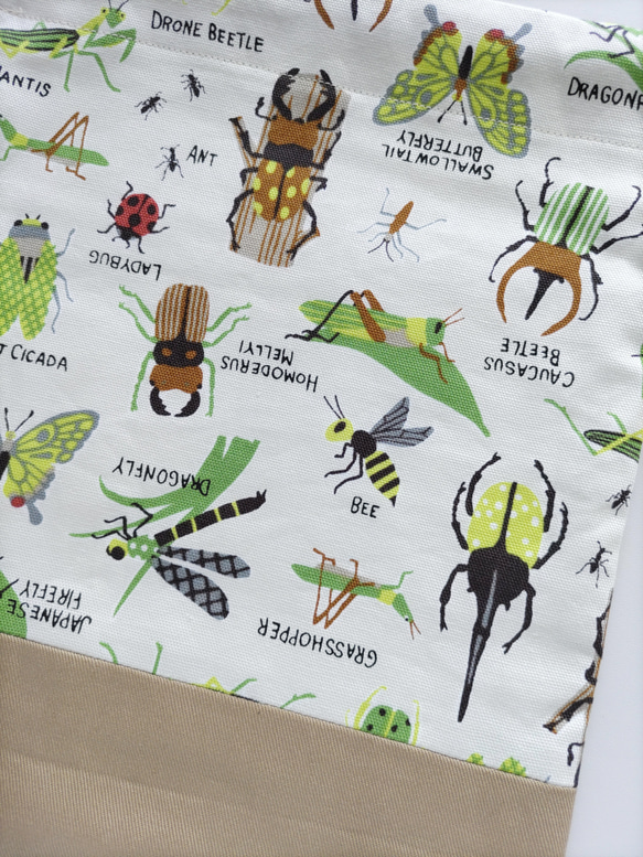 25×20   巾着 給食袋   昆虫　ブラウン　カブトムシ　クワガタ　カマキリ　ホタル　てんとう虫　トンボ　チョウ 6枚目の画像