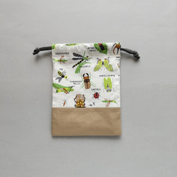 20×15   巾着 コップ袋   昆虫　ブラウン　カブトムシ　クワガタ　カマキリ　ホタル　てんとう虫　トンボ　チョウ 4枚目の画像