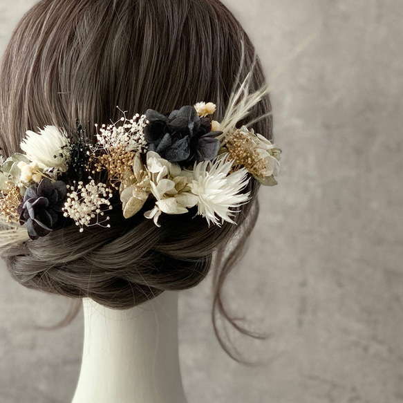 【 黒 × 金 】成人式 卒業式 結婚式 お花の髪飾り 6枚目の画像