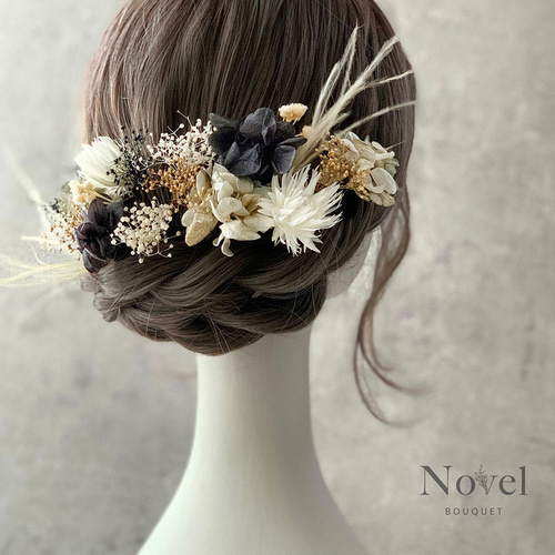 黒 × 金 】成人式 卒業式 結婚式 お花の髪飾り ヘッドドレス