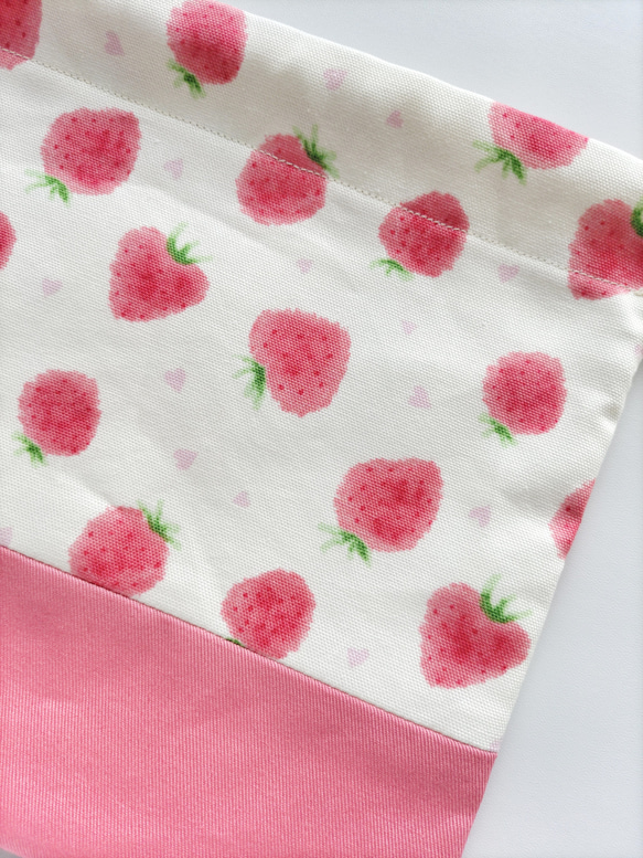 20×15    コップ袋  巾着　 いちご  ハート  ピンク 3枚目の画像