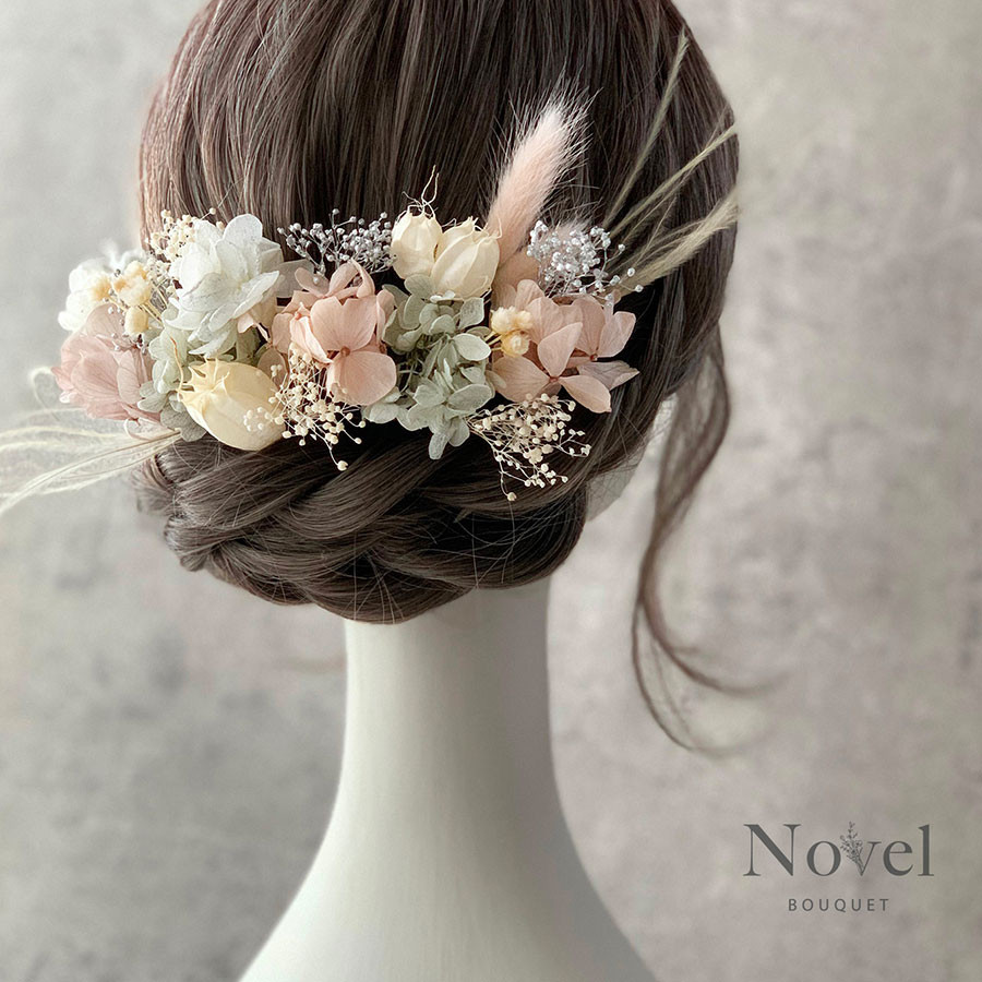 【 ピンクベージュ × パールグレー 】成人式 卒業式 結婚式 お花の髪飾り