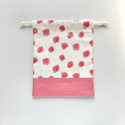 25×20    給食袋  巾着　 いちご  ハート  ピンク 2枚目の画像