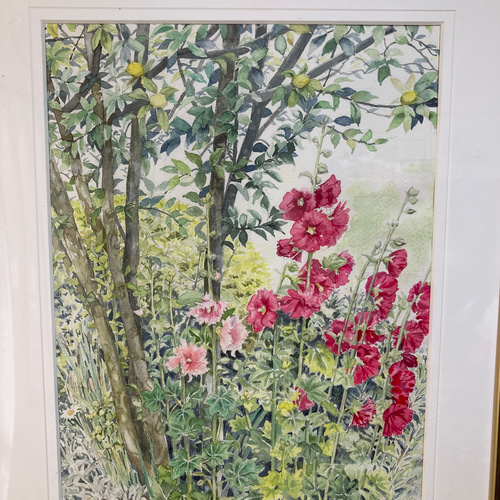 水彩画 原画 「タチアオイと花梨」F6 絵画 Setsu 通販 17634485