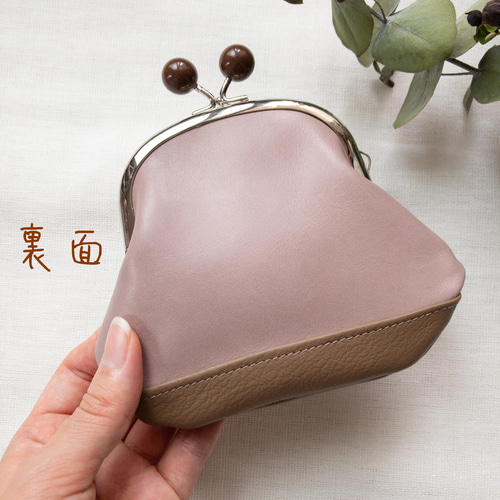 本革使用＊インド刺繍リボンが可愛いがま口ポーチ がま口 hina