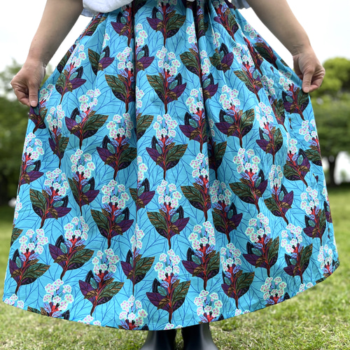 紫陽花柄のスカート Lサイズ〜10Lサイズのゆったり大きいサイズ