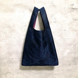 Flat Bag   Navy  軽いバッグ　旅行　母の日　学校行事　光沢の美しい上質な布帛　ネイビー 1枚目の画像