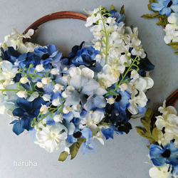 【送料無料】母の日 花ギフト 紫陽花のリース プレゼント すずらんミュゲの日 ドアリース 2枚目の画像