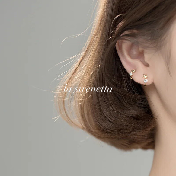 受注製作 フープ ピアス ＊ star ＆ zirconia hoop pierce 2枚目の画像