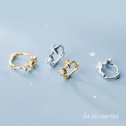 受注製作 フープ ピアス ＊ star ＆ zirconia hoop pierce 1枚目の画像