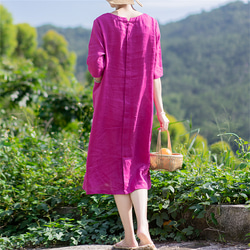 ピンク綿麻シンプルフィットドレス 2枚目の画像