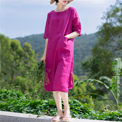 ピンク綿麻シンプルフィットドレス 1枚目の画像