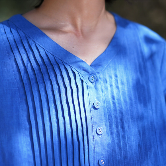 ブルー綿麻レディースドレス 2枚目の画像