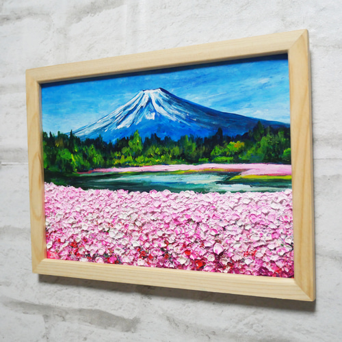 油絵 油彩 油彩画 絵 絵画【芝桜富士】 絵画 HR 通販 17634996