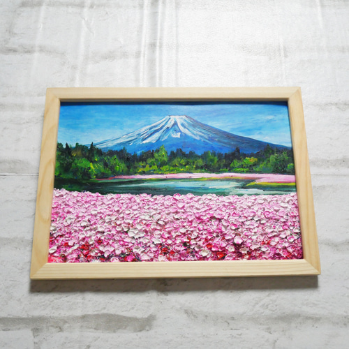 油絵 油彩 油彩画 絵 絵画【芝桜富士】 絵画 HR 通販 17634996