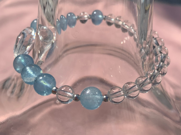 ♦︎鋭い洞察力・クリアな視点・新たな可能性♦︎-晴れやかブルー2024-水晶とアクアマリンのブレスレット 5枚目の画像