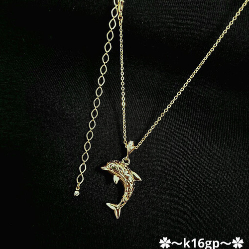 ハワイアンジュエリーデザイン❀イルカネックレス ピアスSet❀k16gp