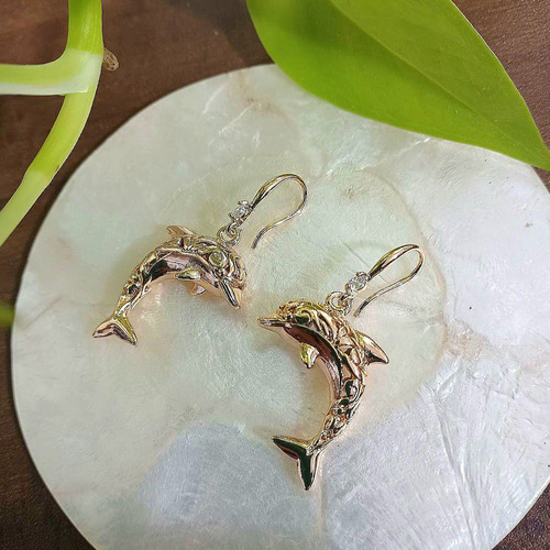 ハワイアンジュエリーデザイン❀イルカネックレス ピアスSet❀k16gp