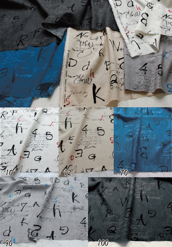 ハーフカットsize♪『 墨 sumi×design 英数字　12－濃いめ生成り』～52×50㎝でカット済み〜 7枚目の画像