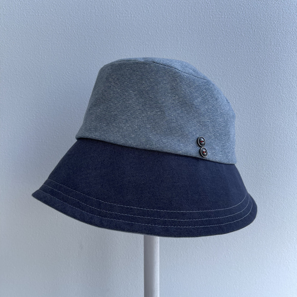 58cm ツートン デニム ブルー サックス 青 水色 バケットハット バケハ 帽子 大人可愛い 4枚目の画像