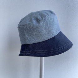 58cm ツートン デニム ブルー サックス 青 水色 バケットハット バケハ 帽子 大人可愛い 8枚目の画像