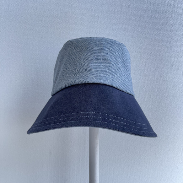 58cm ツートン デニム ブルー サックス 青 水色 バケットハット バケハ 帽子 大人可愛い 3枚目の画像