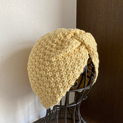 手編み　すっぽりかぶるコットンのターバン帽子・ケア帽子　 4枚目の画像